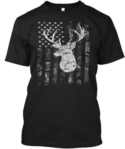 Camouflage American Flag Deer Hunting T-Shirt Made in the USA Size S to 5XL