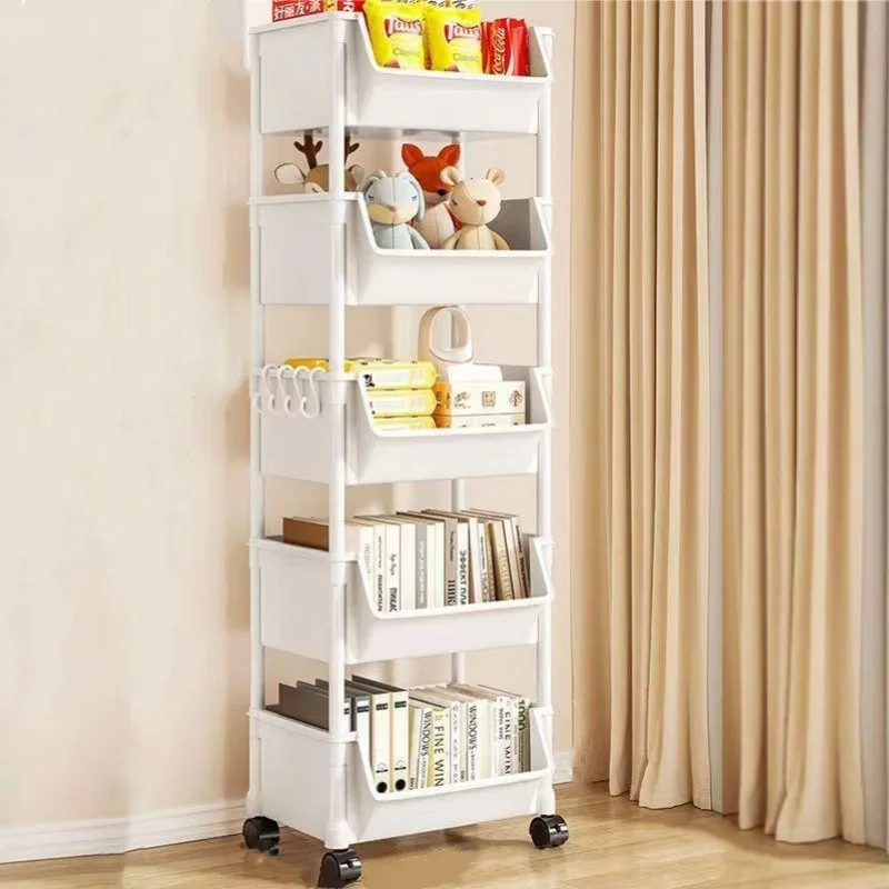 Trolley Bookshelf Movable Portable Corner Storage Rack with Wheels Narrow Slit Storage Cabinet Multi-Layer Organizer Shelves