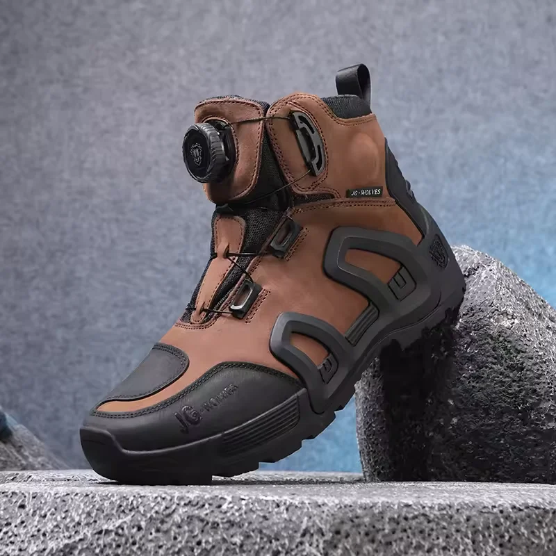 JG.WOLVES Motorcycle Riding Boots Waterproof Moto Shoes for Men Women Leather Breathable Anti-Slip Wear-Resistant Sneakers
