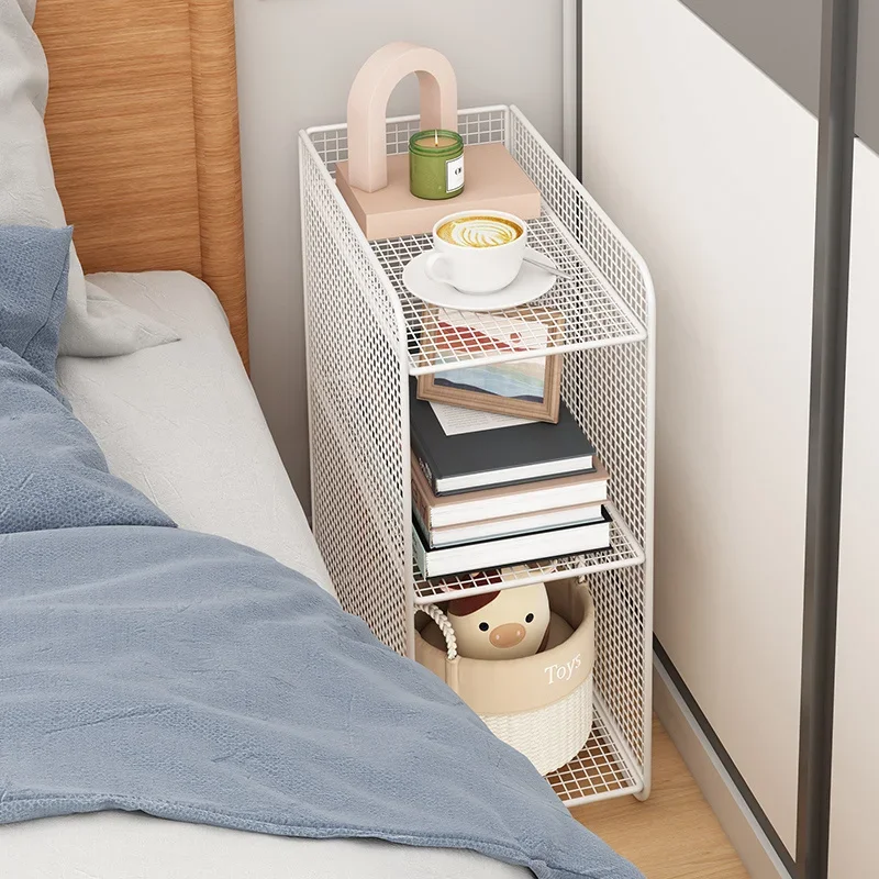 Ultra Narrow Iron Art Bedside Table: Small Cabinet for Rental Room, Mini Bedroom Storage Rack, Simple Edge Organizer