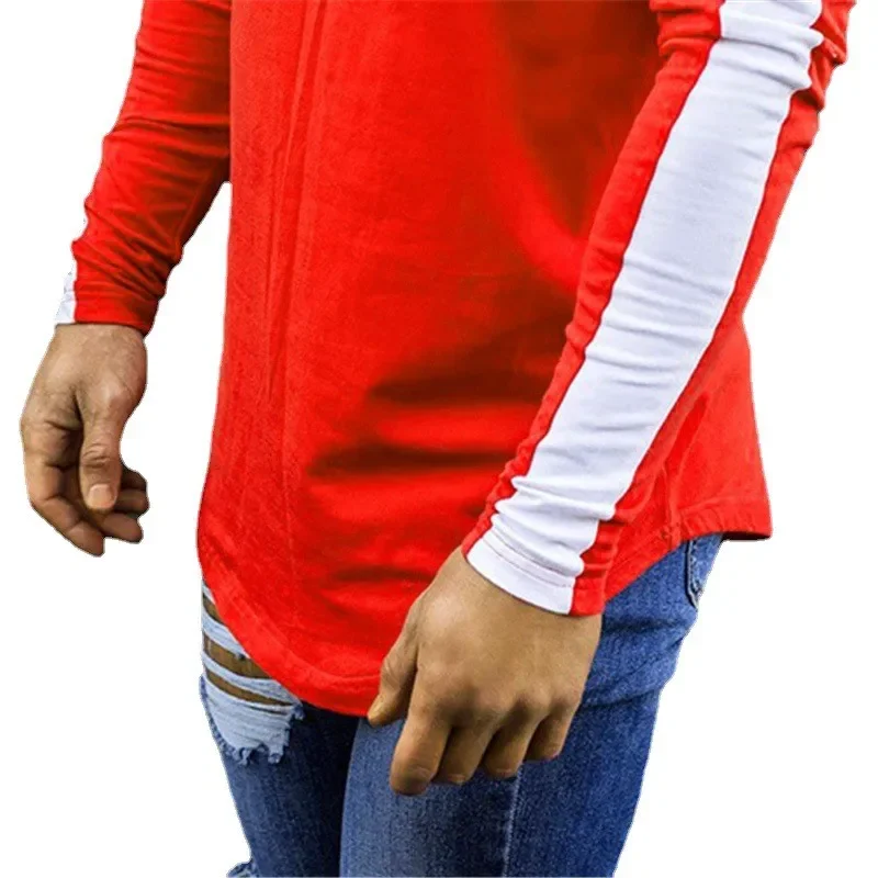 Autumn Fashion Cotton Patchwork Long Sleeve T shirt For Men Spring Solid Casual Sports T-shirt Male Classic Arc hem Tees Tops