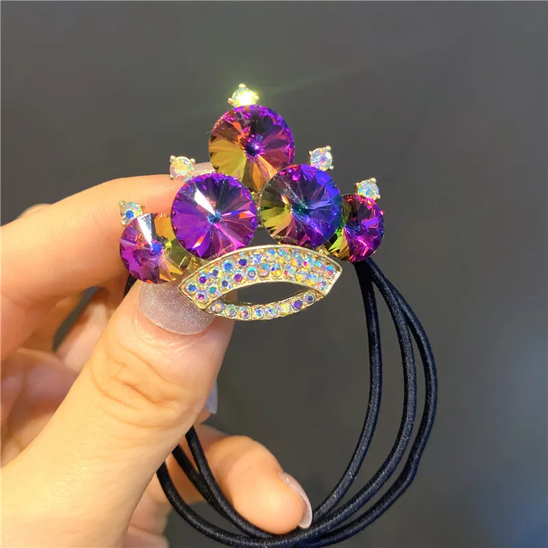 New Diamond Crown Rubber Ties Girls Cute Shiny Elastic Hairbands Boutique South Korea Gorgeous Gem Hair Crown Bridals Headdress