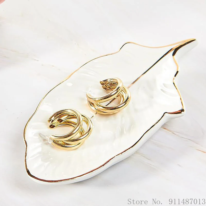 Creative Ceramic Feather-shaped Plate, Snacks Dessert Storage Trays, Ceramics Ring Earring Jewelry Enamel Trinket Dish Tray, 1Pc