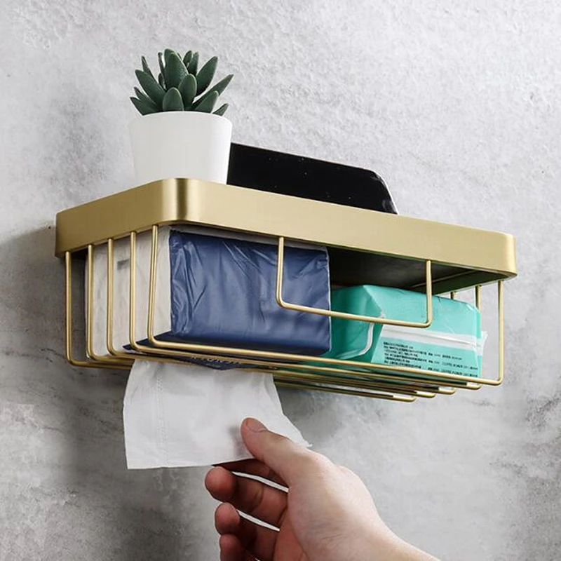 

Bathroom Rack Paper Holder Brushed Tissue Box Shelf Punch-free Toilet Roll Closet Organizer Home Decro