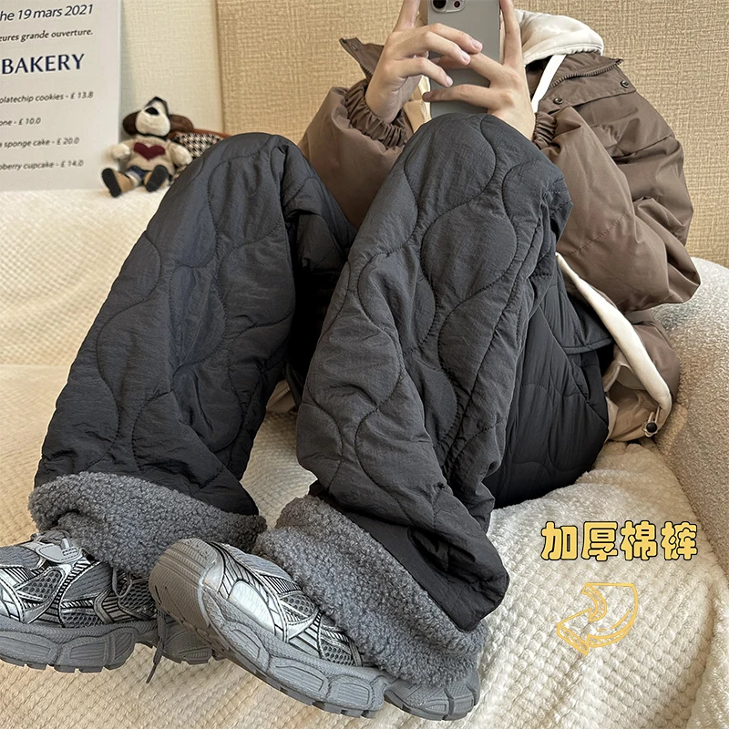 Winter Thick Pants Men Warm Fashion Casual Wide Leg Pants Men Oversized Streetwear Loose Lambhair Pants Mens Thicken Trousers