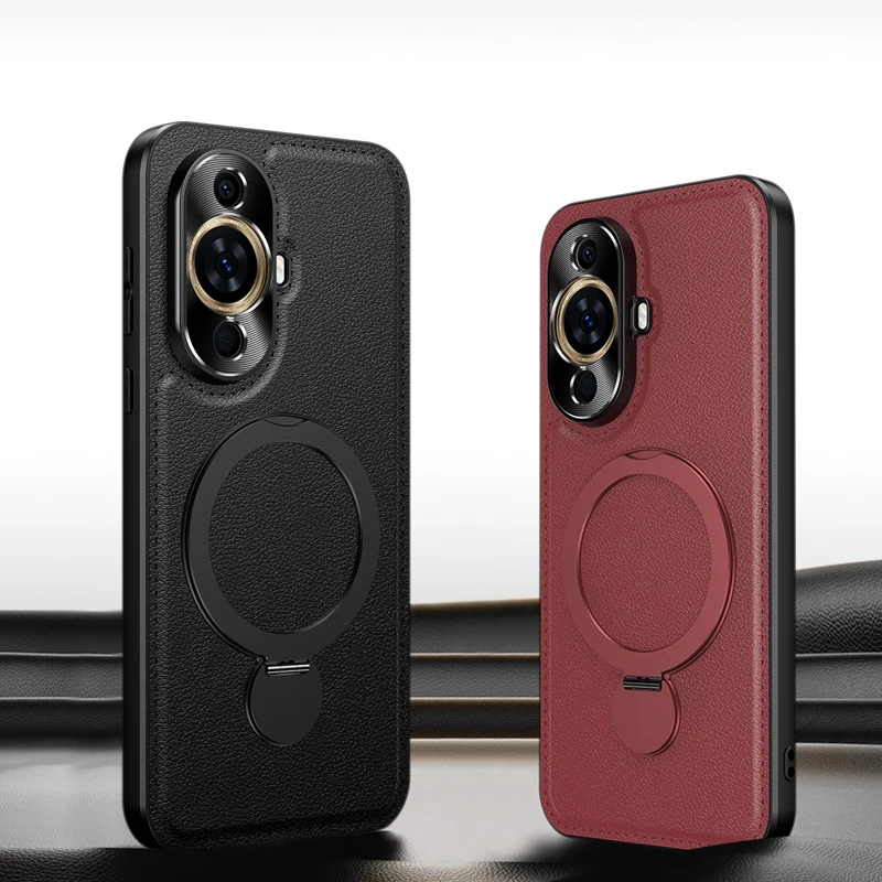 For Huawei nova 12S 14 11 13 15 Pro Leather Phone Case Magnetic Wireless Charging Soft Silicone Cover Cases Metal Holder Bracket