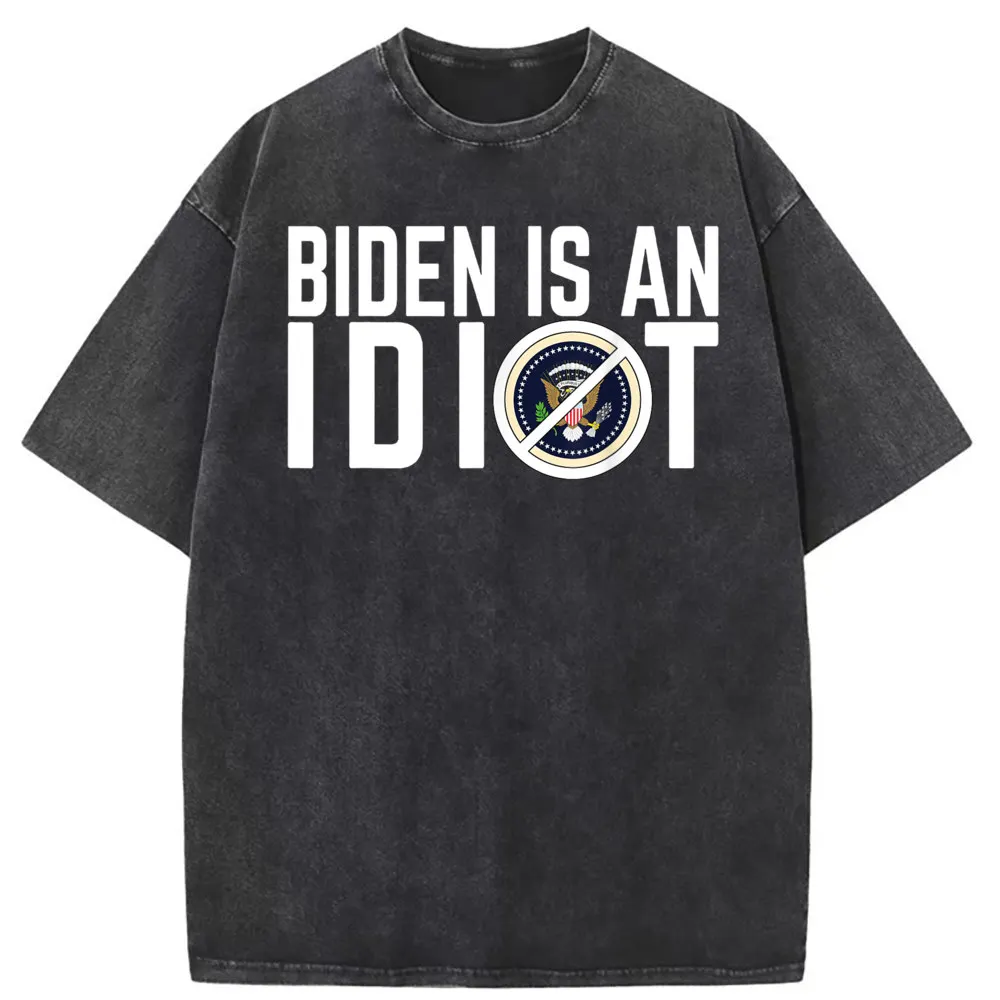 Biden Is An Idiot T Shirts Retro Washed Hip Hop Clothes Classic Japan Style Long Sleeve Autumn Women Sweatshirts