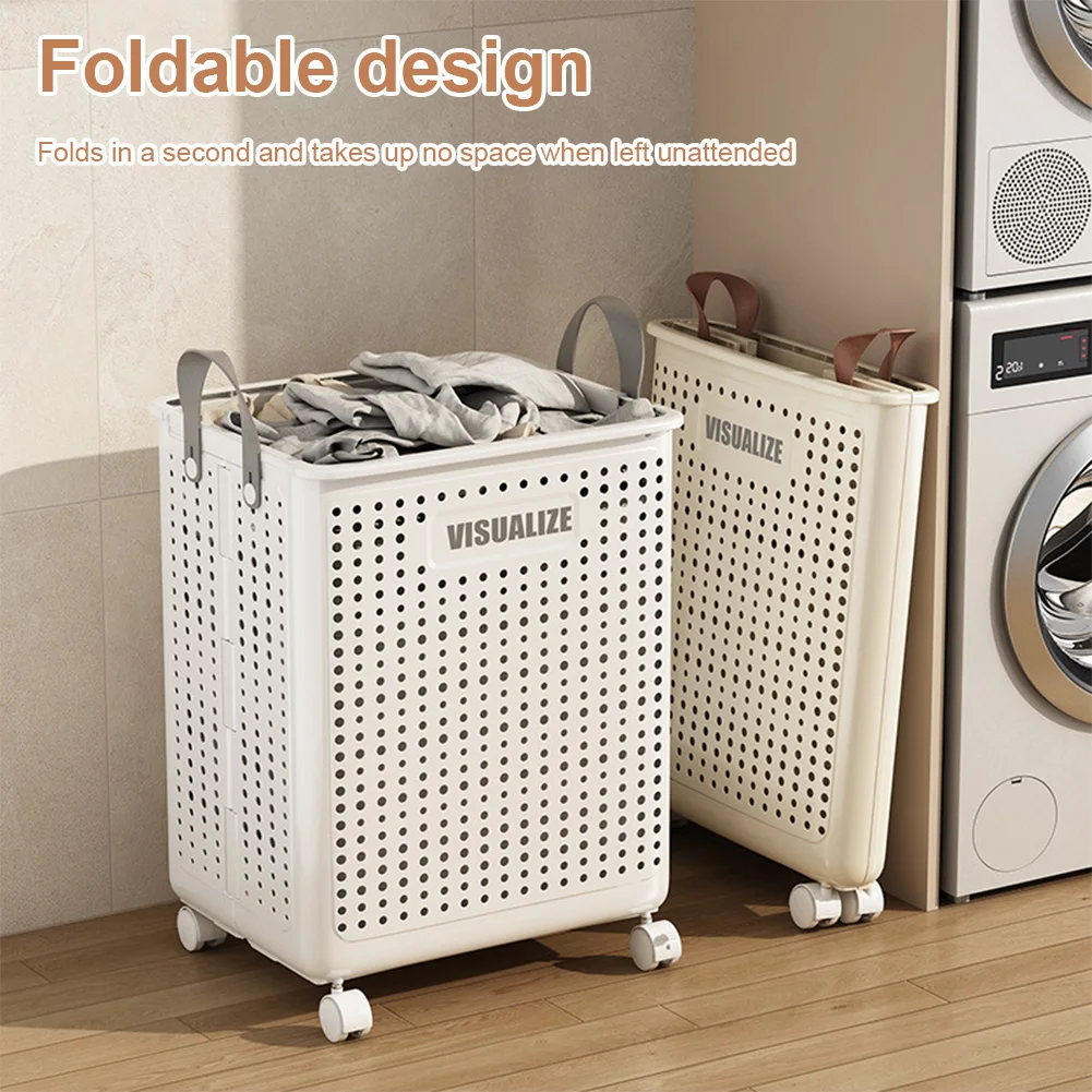 Laundry Basket with Wheels Foldable Laundry Basket Large Capacity Rolling Laundry Basket Multifunctional for Home Hotel Dorm