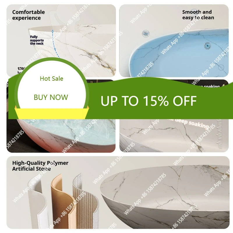 

XS Italian Luxury Egg-Shaped Bathtub, PMMA Stone Composite Freestanding Tub, Heat Retention &Easy-Clean, Body Contour, Customiza
