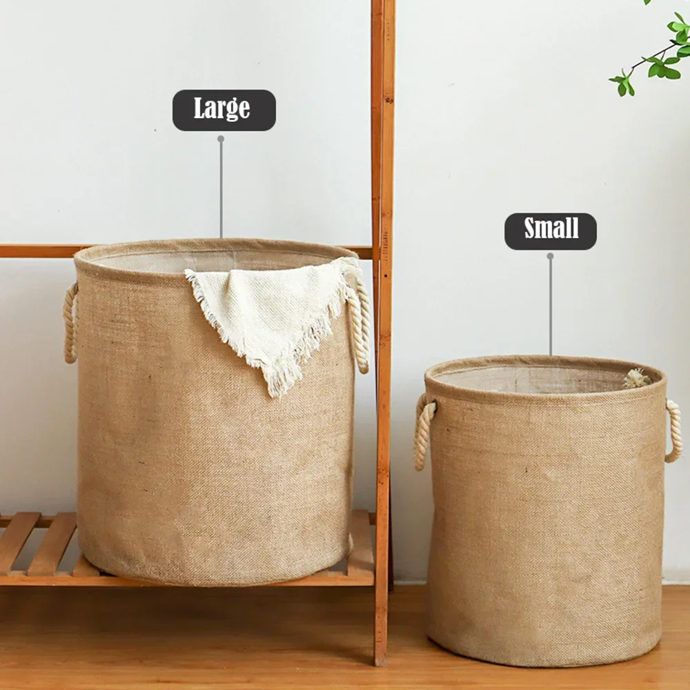 Collapsible Linen Dirty Laundry Basket Large Capacity Clothes Storage Toy Storage Box Portable Rope Storage Laundry Bin