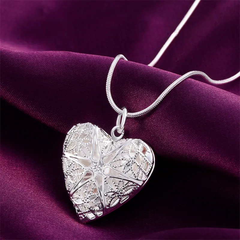 Fashion 925 Sterling Silver 18-24 Inches Fine Heart Frame Necklace For Women Charm Wedding Party Favor Jewelry Accessories