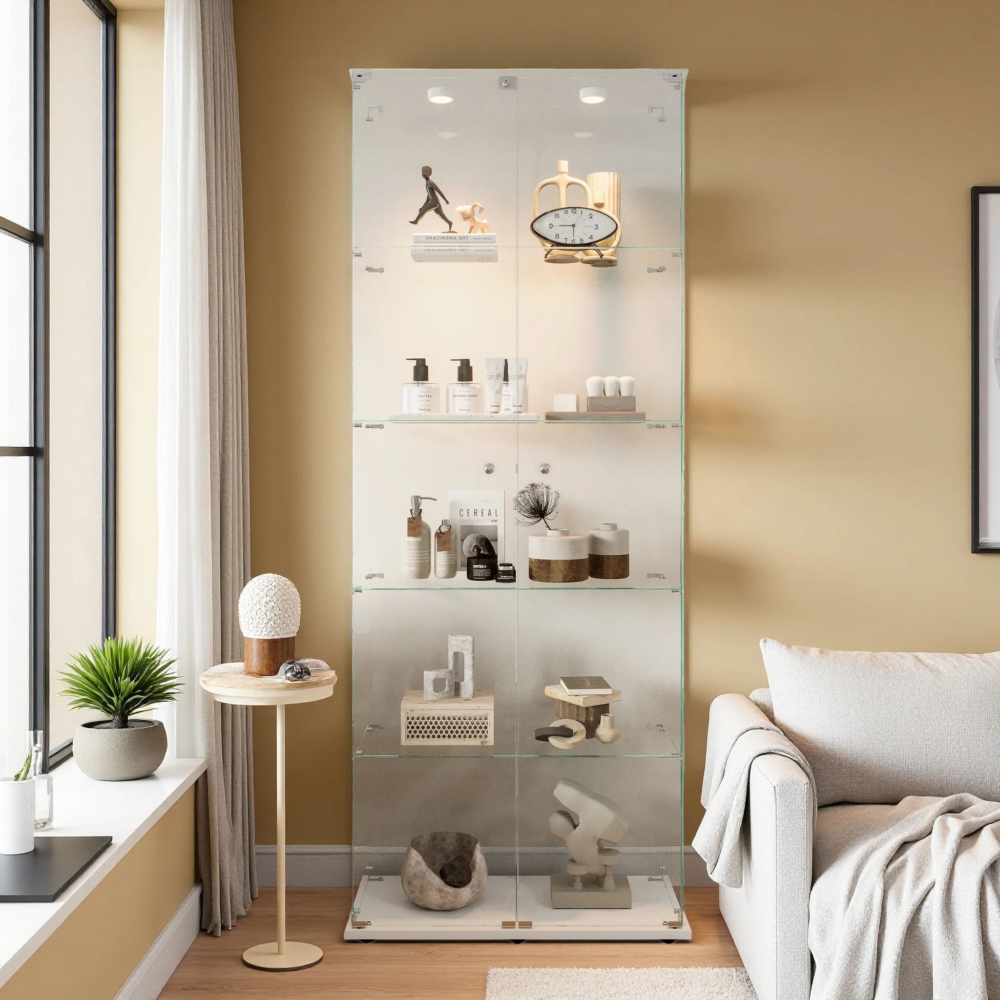 Comanlai - Vitrinas para Vino de 5 Niveles, Vitrina de Vidrio con Iluminación LED y Puertas Dobles, Mueble de Colección para Sala de Estar