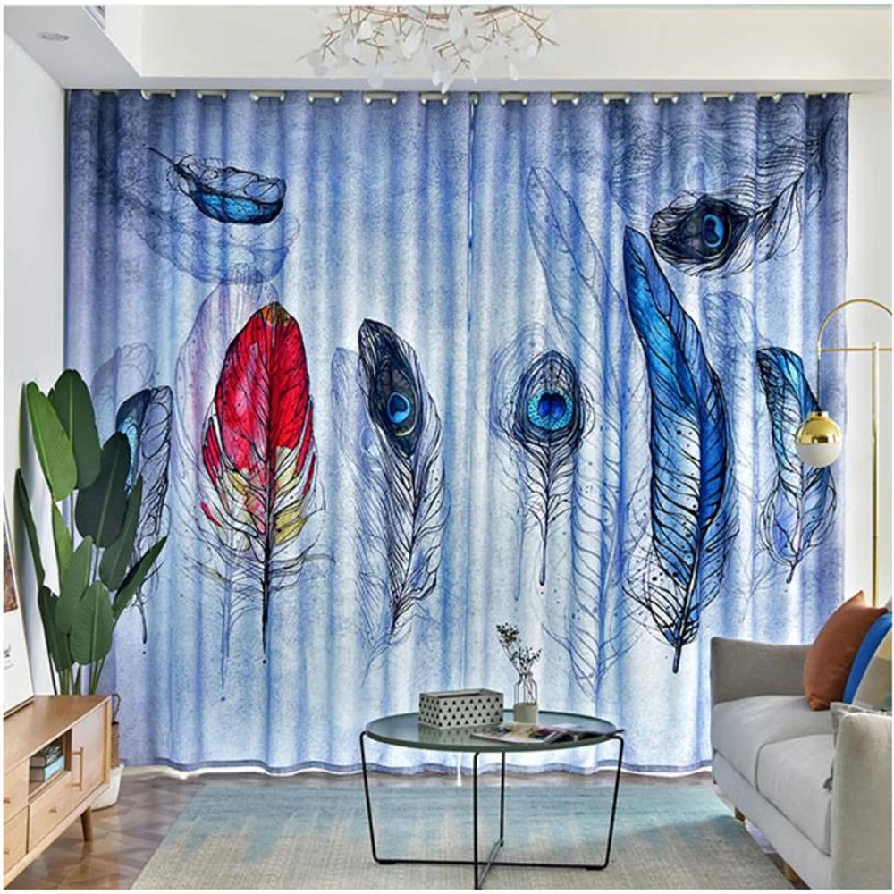 Customized curtains simple modern bedroom living room creative feather bay window French window thickened blackout curtains