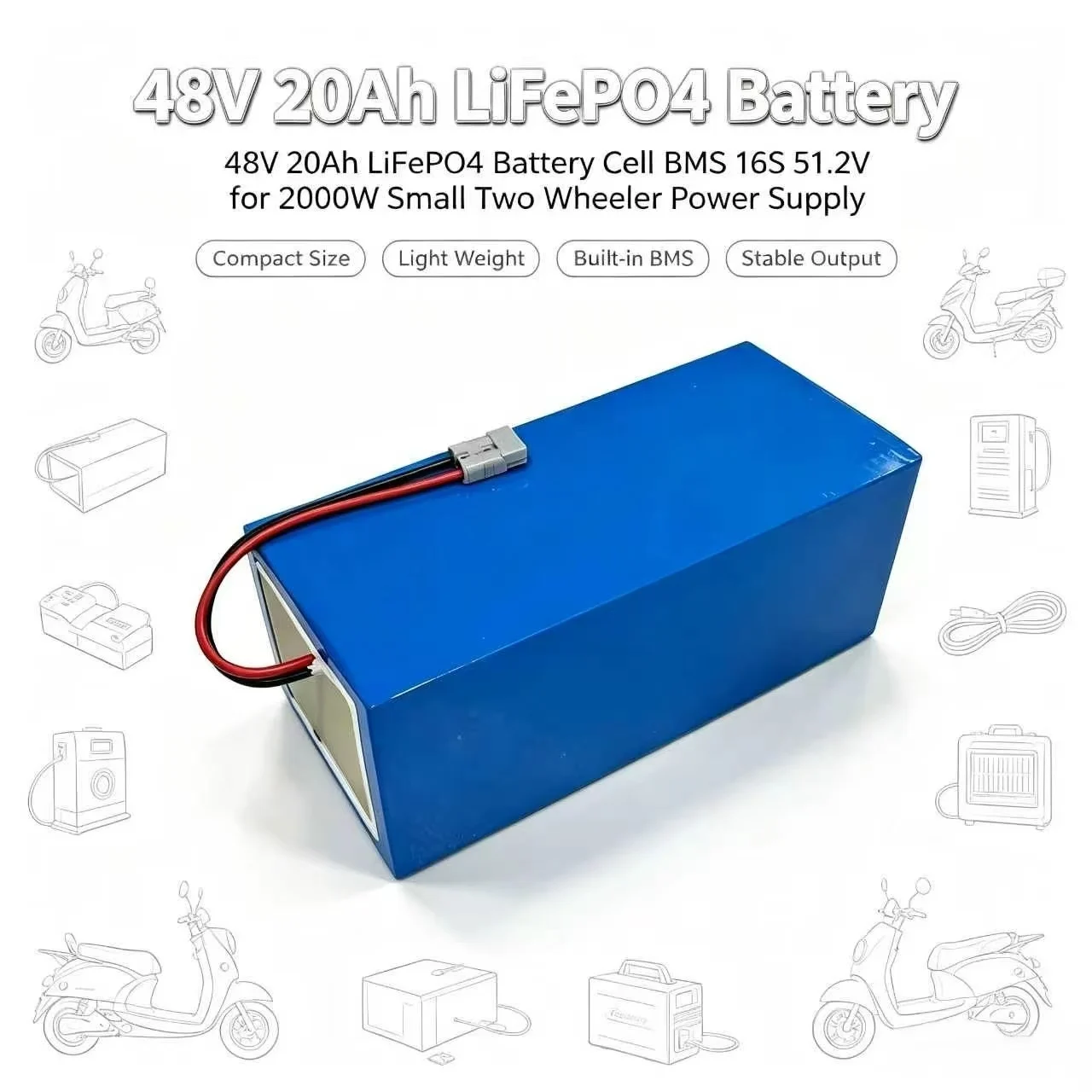 48v 20ah LiFePO4 Battery 48v 20ah LiFePO4 Battery Cell BMS 16s 51.2v for 2000w Small Two Wheeler Power Supply