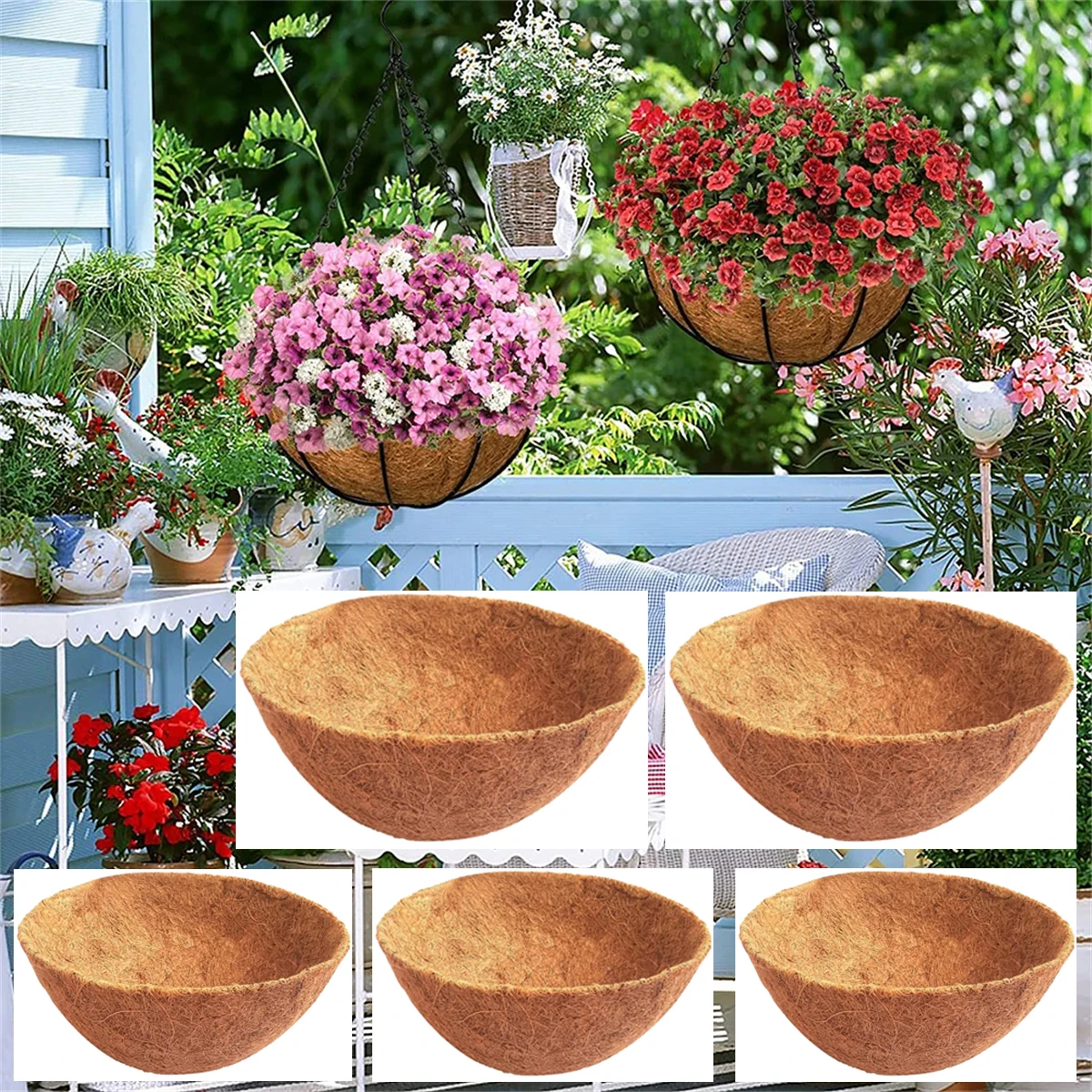 1Pc Breathable Round Coconut Palm Mat for Hanging Basket Natural Coconut Fiber Flower Planter Garden Balcony Decoration 8~16Inch