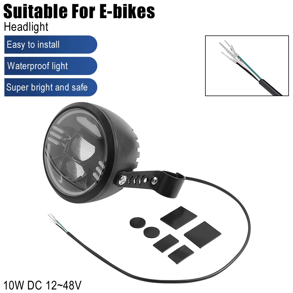 

12V-48V LED Headlight For Electric Bicycle Headlamp Low Beam High Beam Front Light Waterproof Flashlight E-Bike Accessories Part