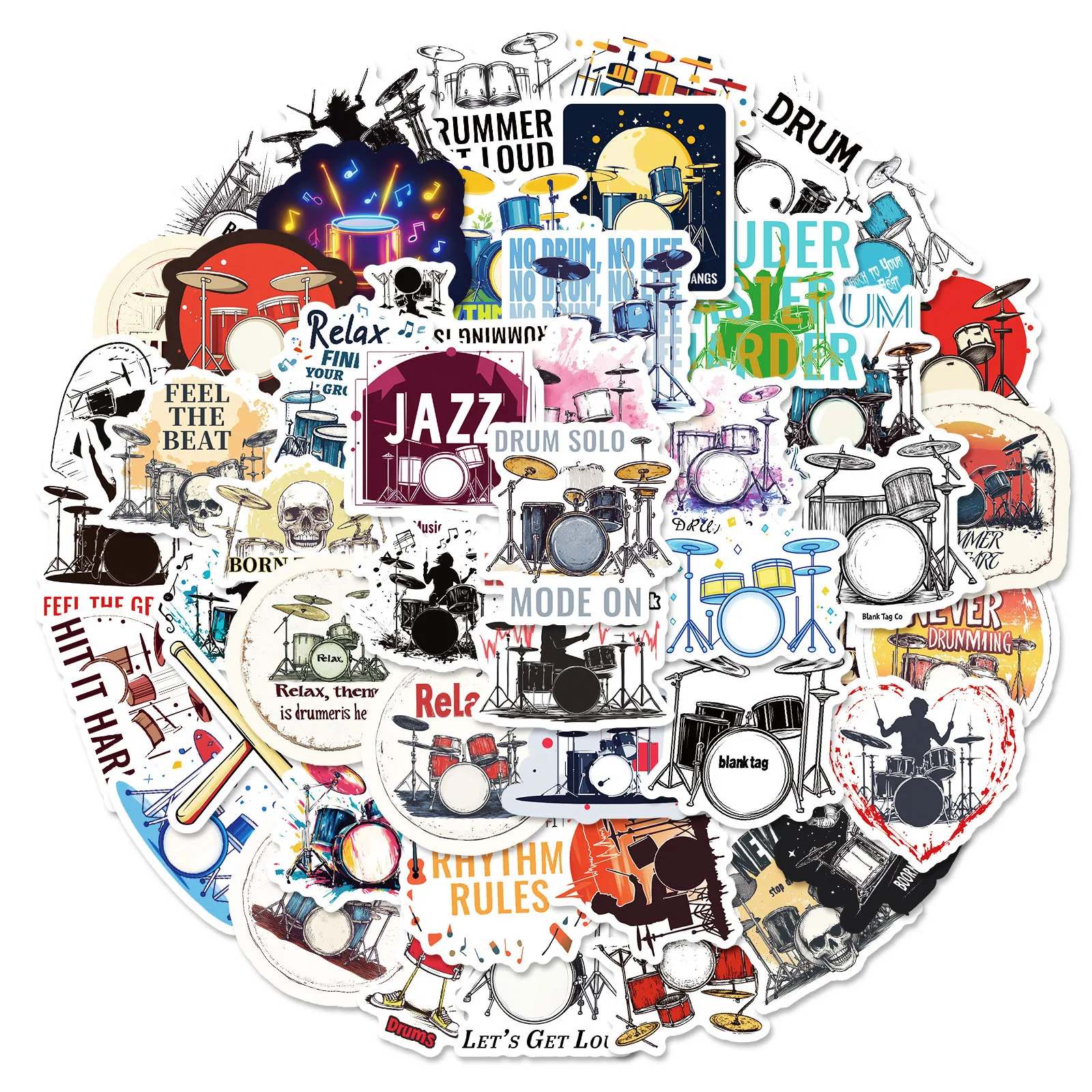 10/50 PIÈCES Tambour Dessin Animé Autocollants Rock Musique Graffiti Instruments De Musique Autocollants Ordinateur Portable Guitare Voiture Vélo Planche À Roulettes Décoration Jouets