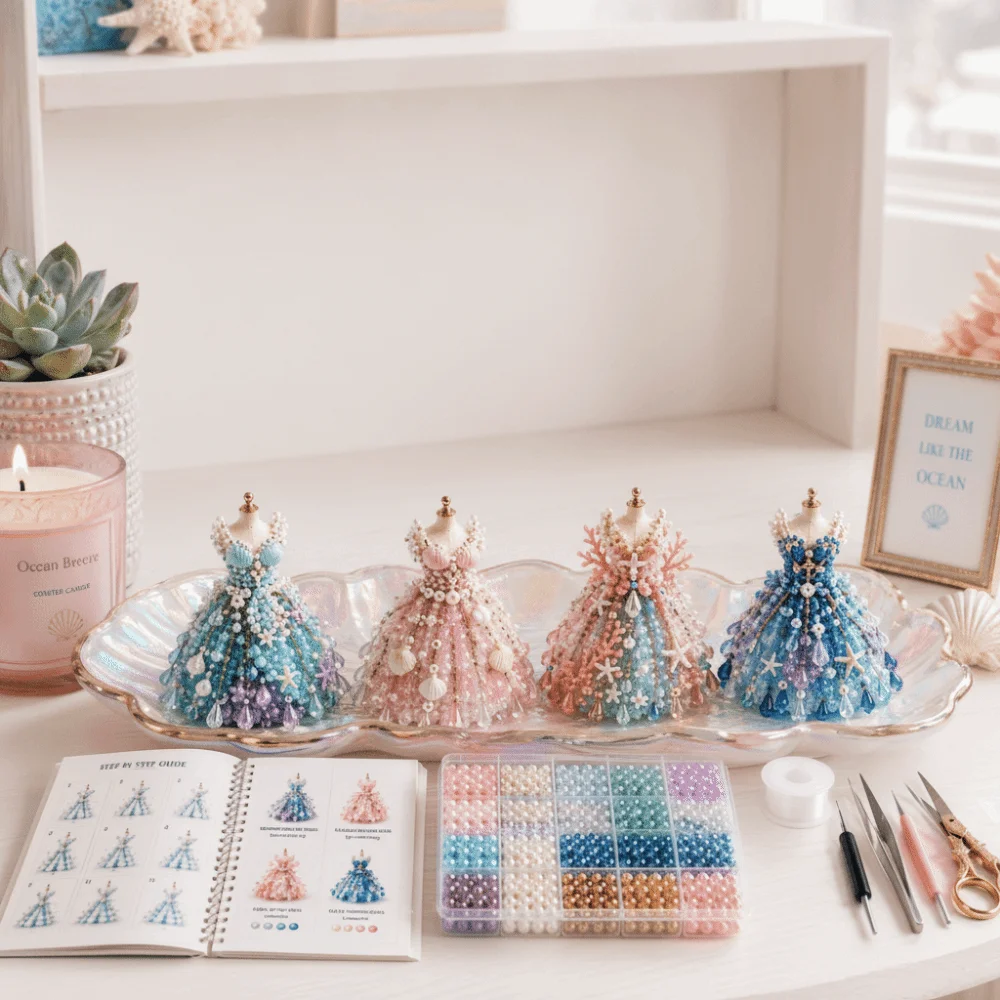 Tiny Beads 3D Beaded Dress Kit Dress Shape Cute Design Handmade Bead Art Kit Creative Craft DIY Bead Craft Kit For Adults &