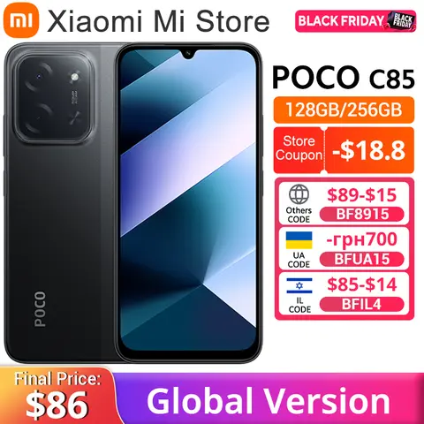 [월드 프리미어] POCO C85 글로벌 버전 스마트폰 128/256GB Helio G81-Ultra 6000mAh 배터리 6.9인치 디스플레이 50MP 카메라 33W NFC