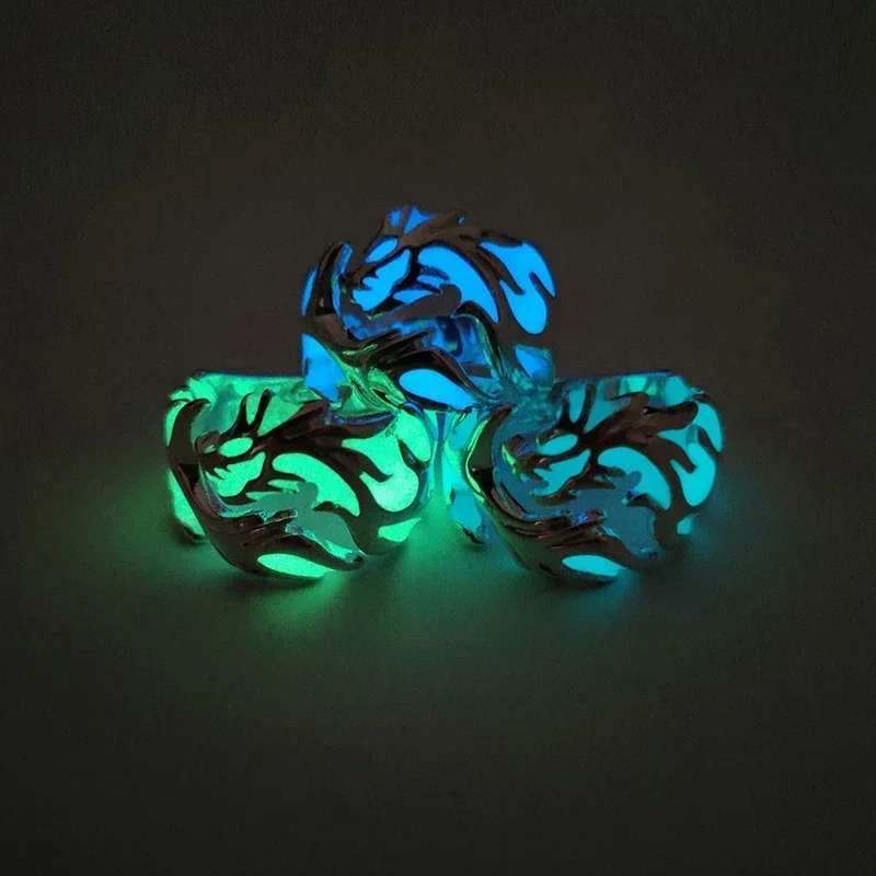 Luminous Dragon Ring for Men Adjustable Size Arresting Noctilucent Night Light Glowing in The Dark Moon Jewelry  Wholesale