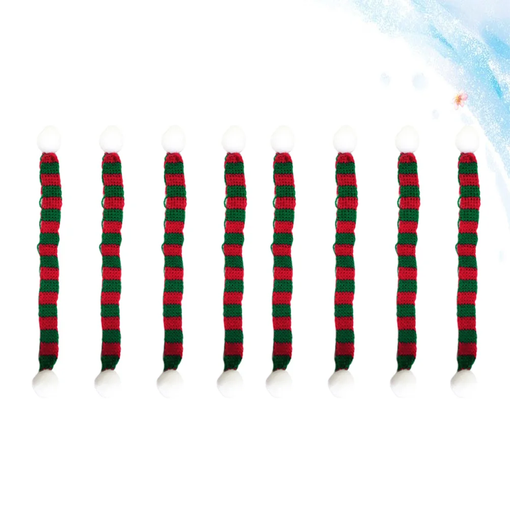 

8Pcs Pet Scarves Christmas Mini Knitted Striped Red Green Scarf Little Snowman Decor Bottle Decorative Scarf Holiday Family