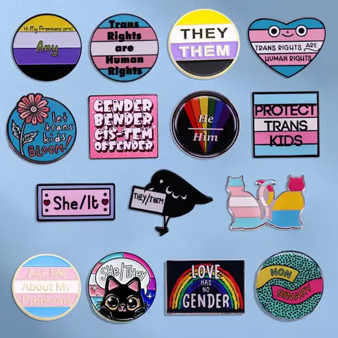 They Them She Her Gender Pronouns Enamel Pins Fashion Gay Couple Brooches Trans Badges Clothes Bags Jewelry Accessories