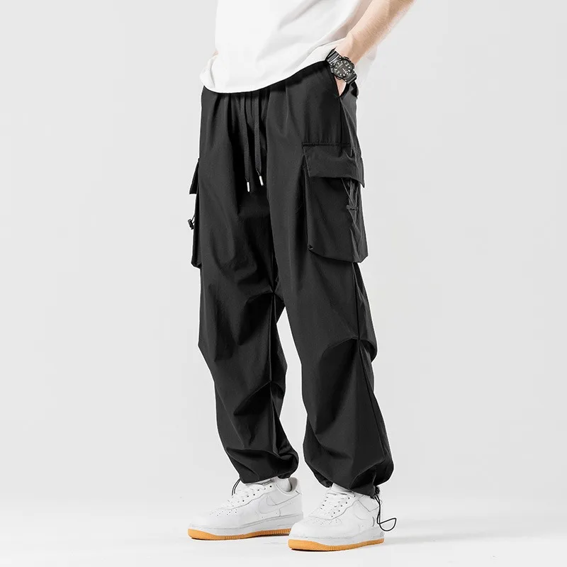 Couple Thin Overalls Men's and Women's Trendy Casual Simple Trousers Solid Color Versatile Elastic Waist Paratrooper Pants Men