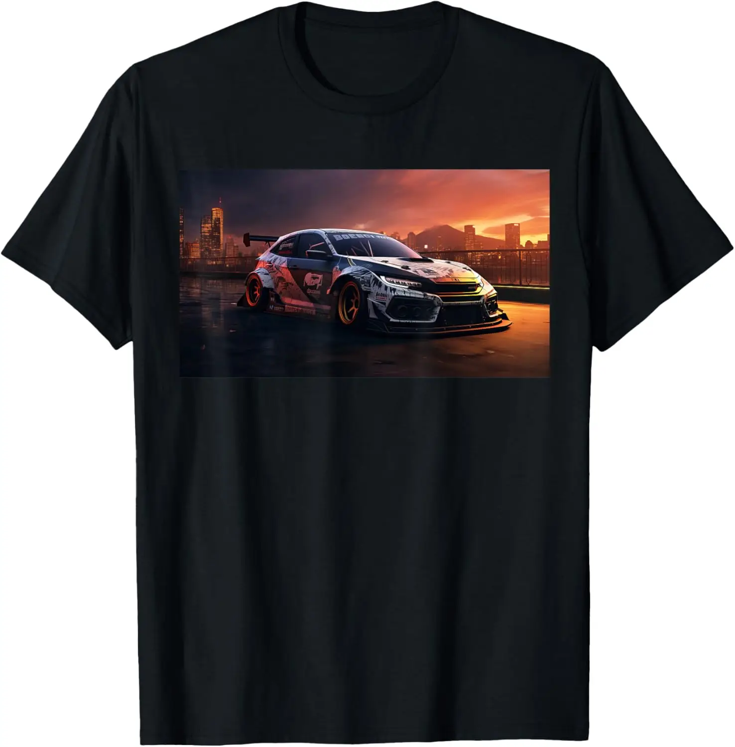 JDM Sunset Civic Racecar R Type Tuning Drift Import T-Shirt T-Shirt