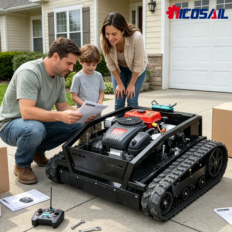 Heavy Duty Remote Control Lawn Mower Machine with Tracks Low Noise Operation for Garden Farm Vegetation Control