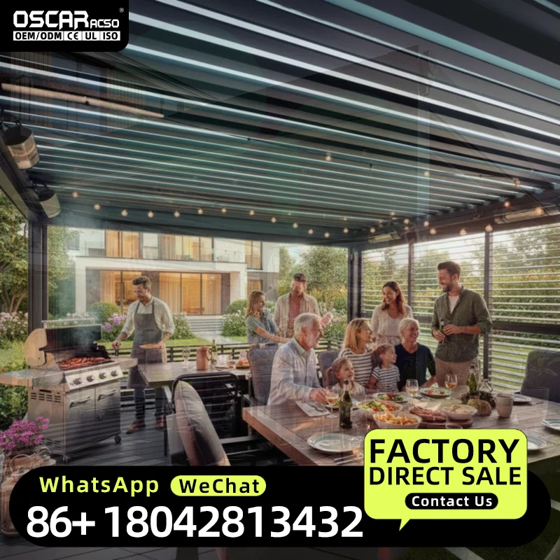 Shading Bioclimatic Aluminum Cover Waterproof Motorized Exterior Louvered Gazebo for Garden Patio Backyard Pergola