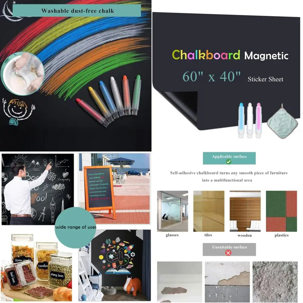

Magnetic Chalkboard Wallpaper, 40x60, with Adhesive, Liquid Chalk Markers, Dishcloth & Magnet for Home, Office, and School