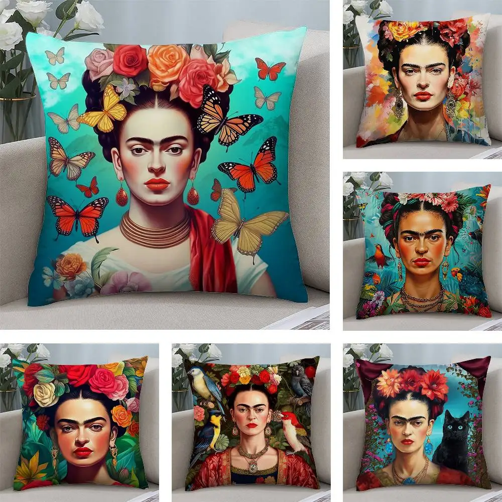 F-Frida K-Kahlo الفن كيس وسادة قصيرة أفخم الوجهين طباعة مربع رمي وسادة تغطي وسادة ديكور المنزل أريكة