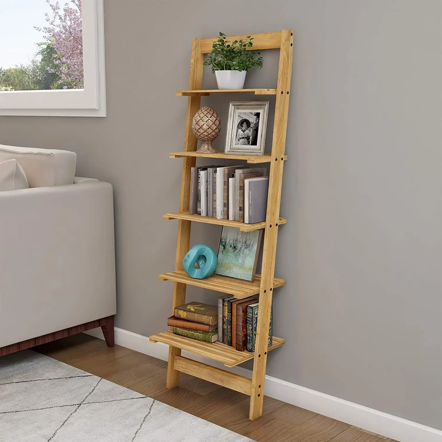 Ladder Shelf 5 Tier Bookcase Multipurpose Plant Flower Stand Bookshelf Storage Rack Shelves Modern Furniture Home Office