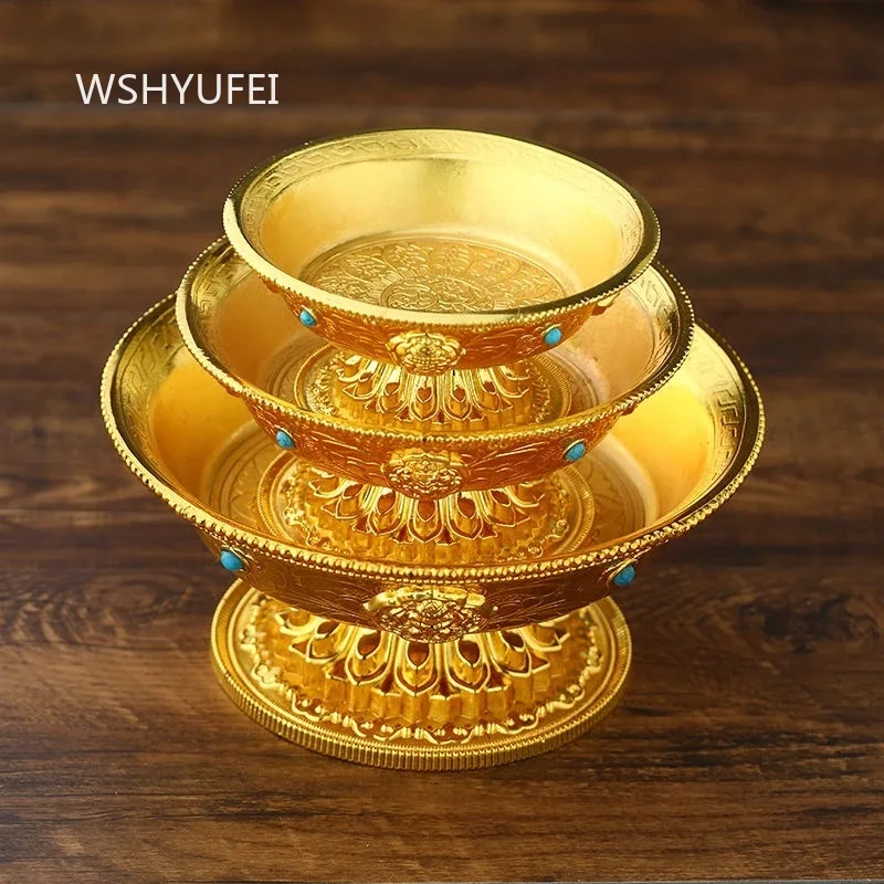 Buddha Hall High Foot Offering Plate Lotus Metal Fruit Plate Household Buddhist Supplies God of Wealth Offering Specialty Plates