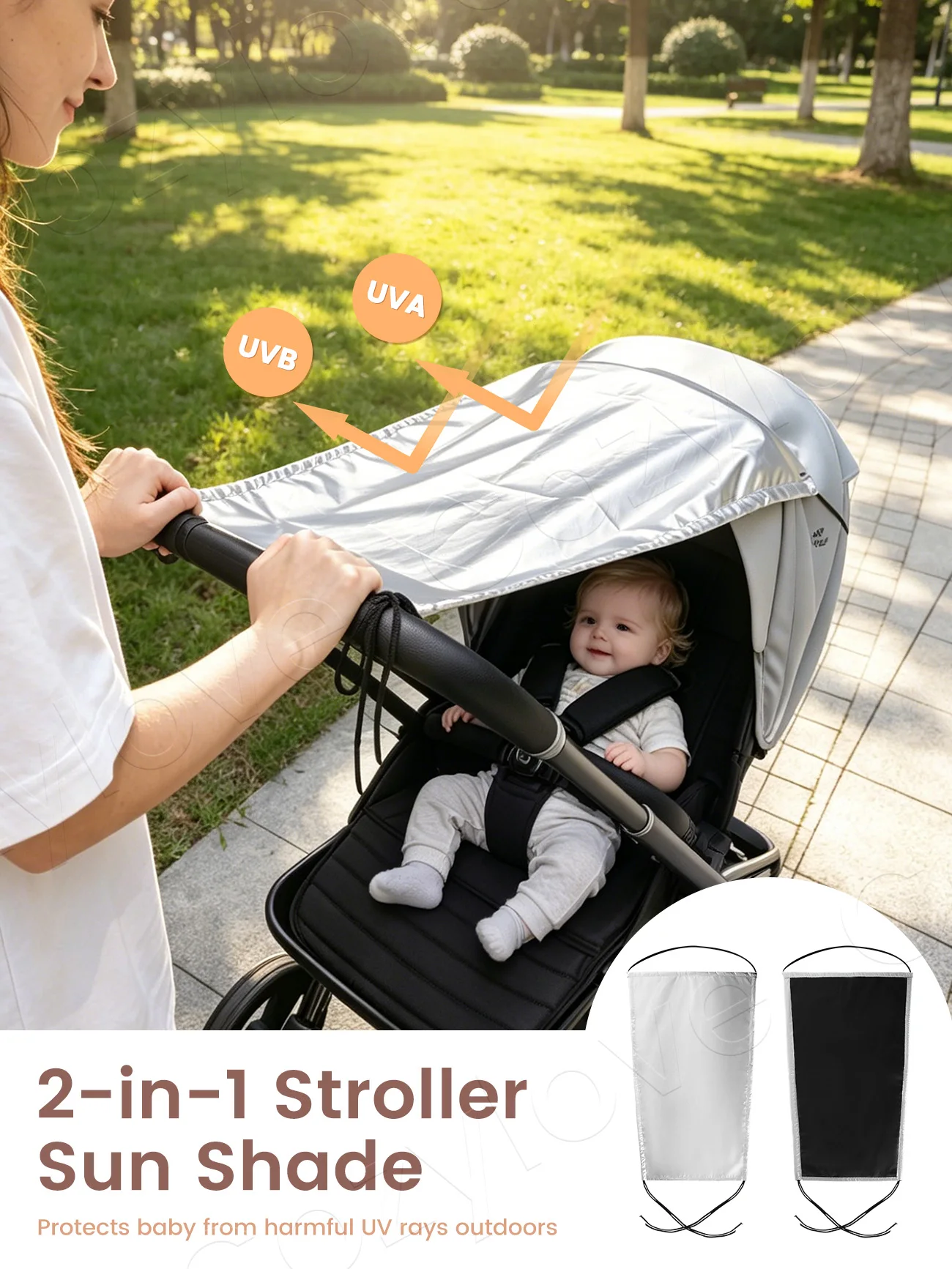 UPF 50+ Stroller Sun Shade | Dual-Use UV Protection Canopy Block UVA & UVB, 3 Color Options