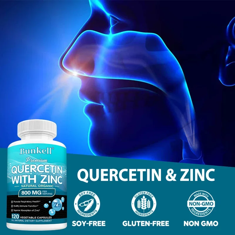 Quercetin with Zinc - Natural and Organic, Supports Respiratory Health, Immune Function, Eye Health, Non-GMO and Gluten-Free