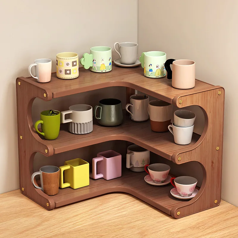 Moso Bamboo Corner Shelf, Multi‑Layer Desktop Cup Storage Rack, Coffee Mug & Water Bottle Organizer for Home, Office, Kitchen