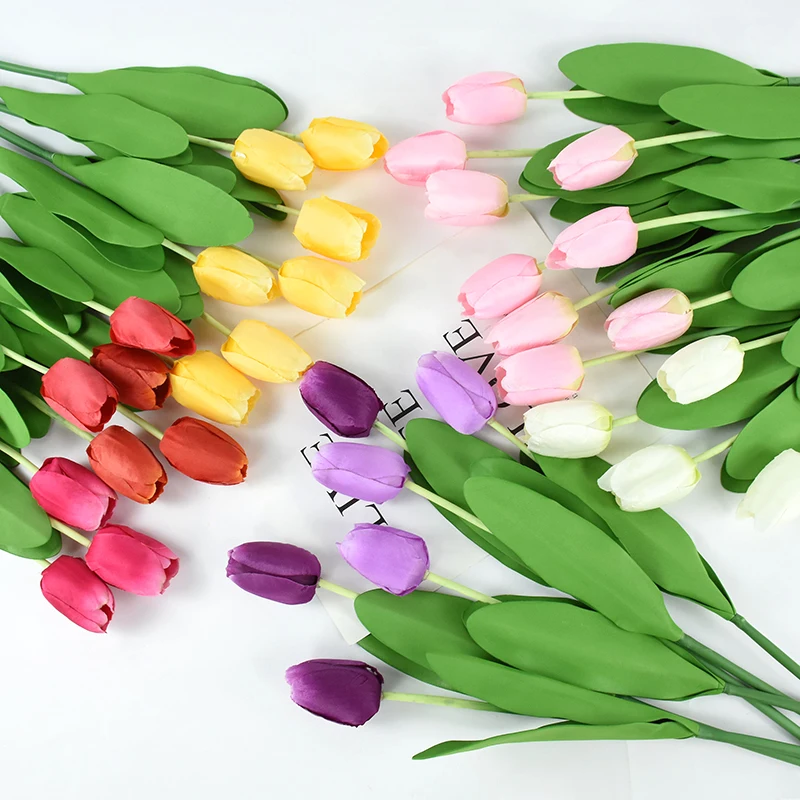 

5pcs Tulip Flower Artificial Long Branch Bouquet Real Touch Tulip Silk Fake Flowers Home Garden Wedding Table Centerpiece Decor