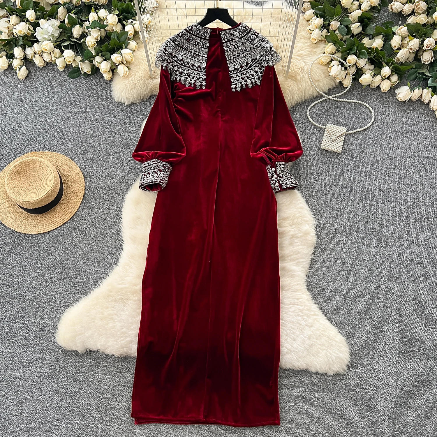 Chic vintage velour long sleeve slim Elegant Fairy korean fashion Boho Sundress women clothing