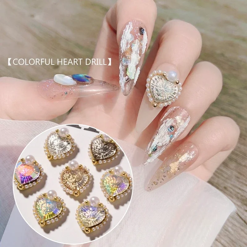 1Pc New Popular Embossed Heart Pearl Nail Charms, Flat Peach Heart Alloy Ornaments For Versatile DIY Press On Nail Decor
