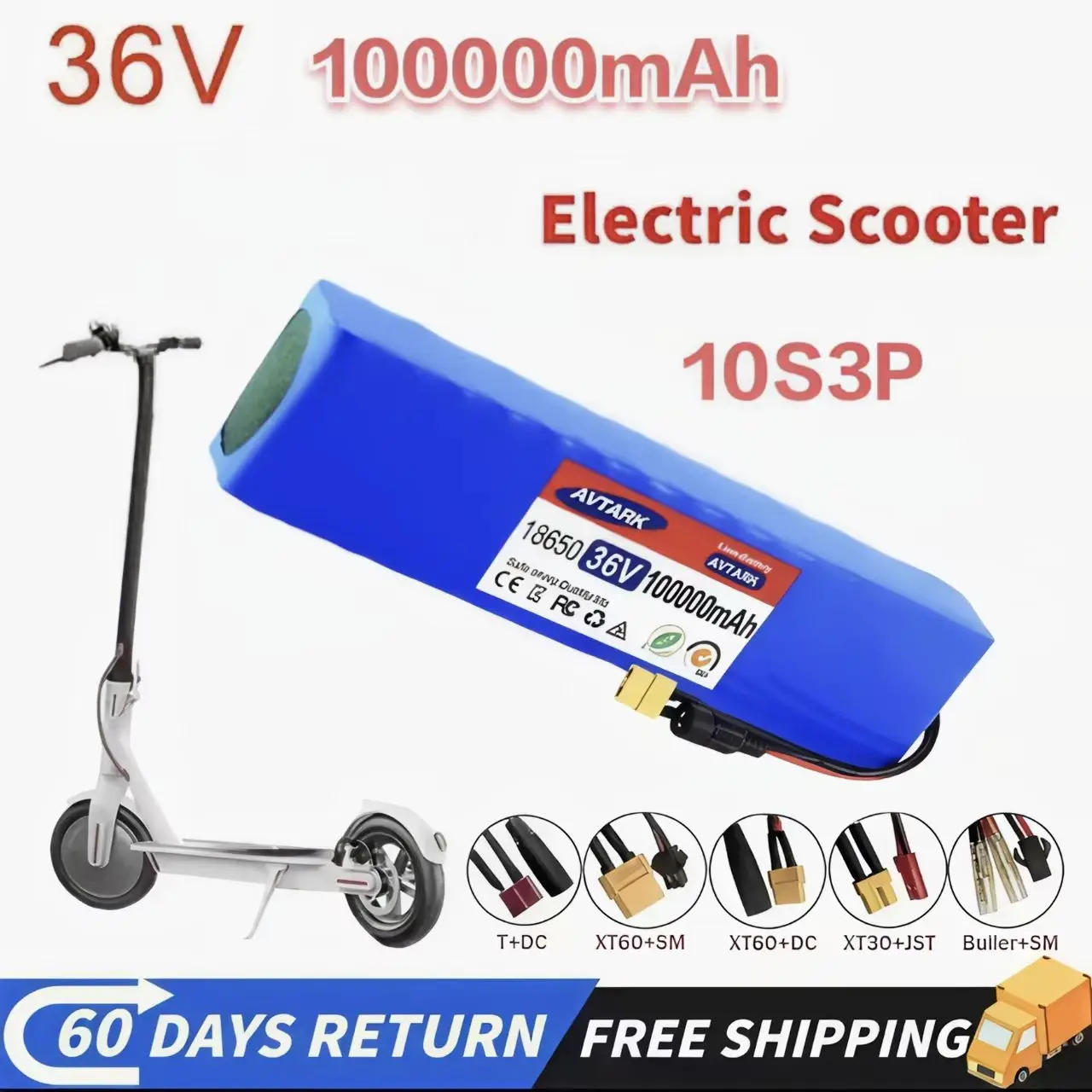 

NEW 36V 100Ah 100000mAh 10S3P 18650 Rechargeable Lithium Battery Pack 42V 1000W With BMS For Electric Scooter Bicycle