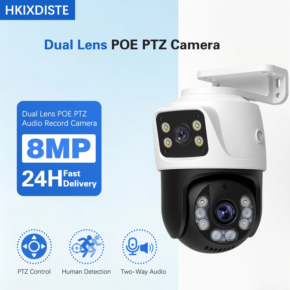 

8MP 4K Dual Lens POE IP Camera PTZ Dual Screens Smart Home 360° Wired Video Surveillance IP Camera Motion Detection CCTV ICsee