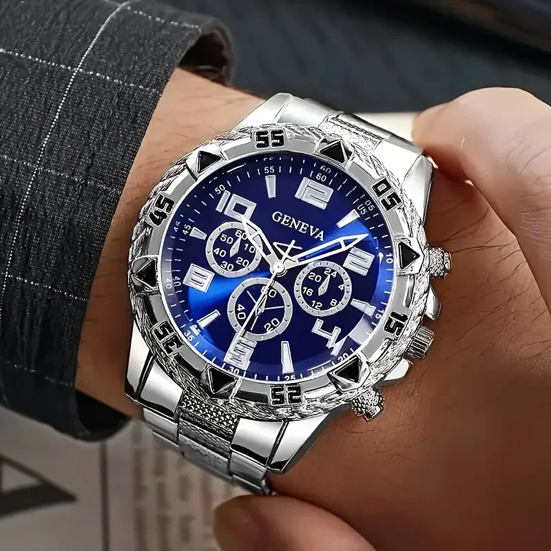 Men's Business Watch - Fashionable Round Quartz Watch, Stainless Steel Strap, Equipped with Electronic Movement