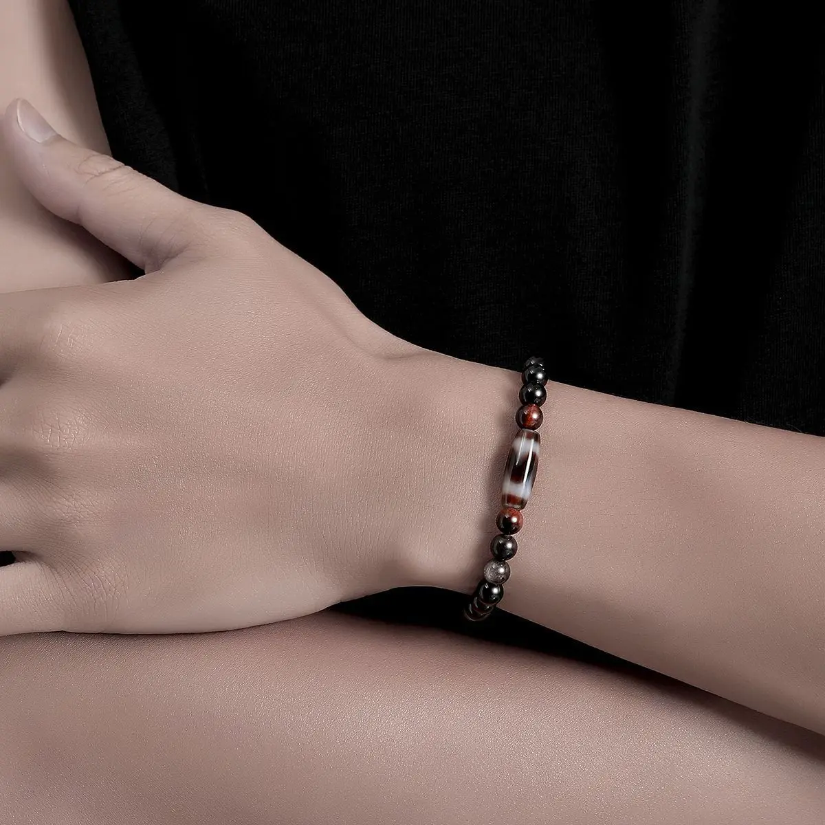 Send Boyfriend Tiger Tooth God Agate Bracelet Men's Silver Obsidian National Style Advanced Feeling Plate Bracelet