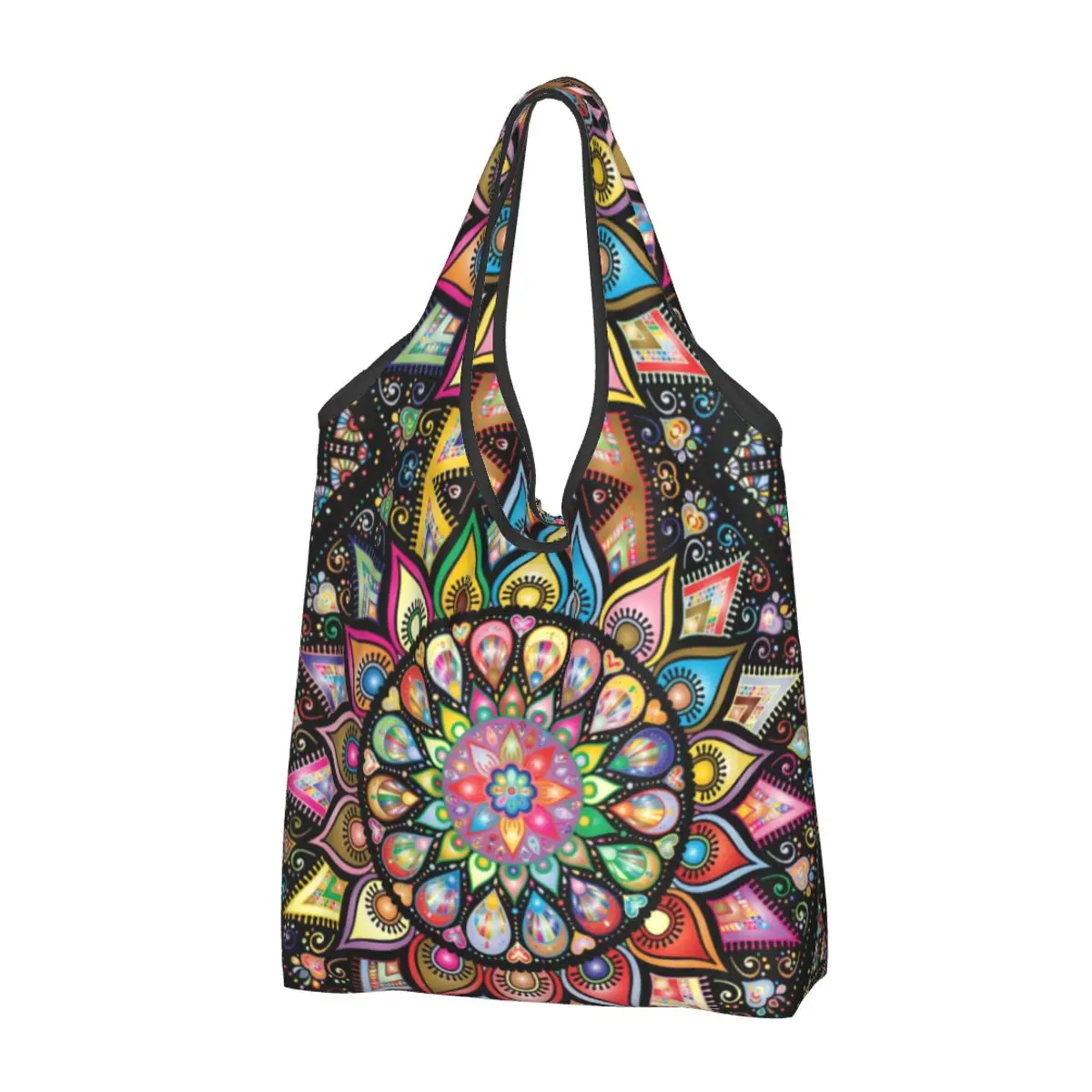 Kawaii Print Colorful Lotus Mandala Shopping Tote Bag Portable Shoulder Shopper Buddhism Flower Handbag