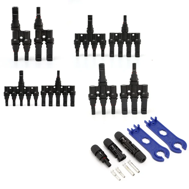 1pairs PV T Branch Parallel Connection 30A 1000V Electrical PV Connector Photovoltaic 2pcs Solar Panel Cable Wire Connect 3T 4T image 2