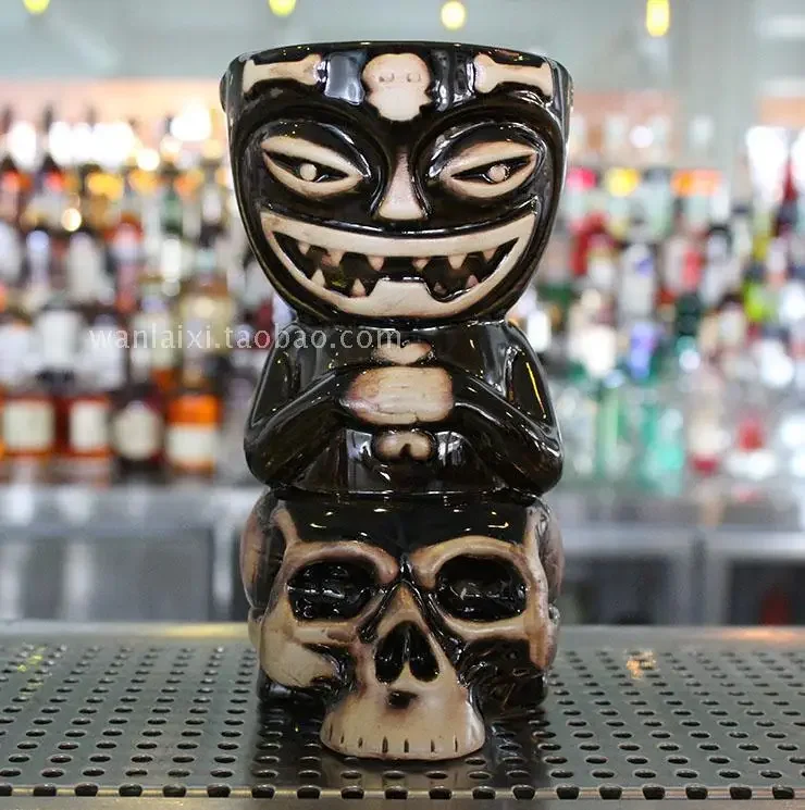 Popular American Collection Bar Furnishing Articles Skull Baby Tiki Cup Home Decoration Black Ceramic Cocktail Mug Creative Cup