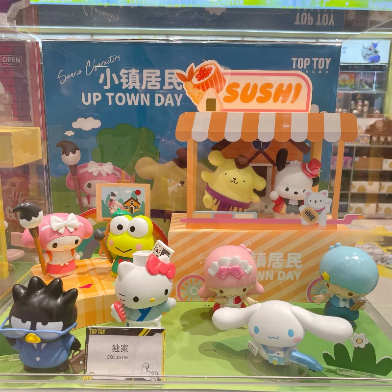 Sanrio Characters Up Town Series Blind Box Toys Day Kuromi Hello Kitty Melody Cinnamoroll Purin Figure Model Collect Ornaments