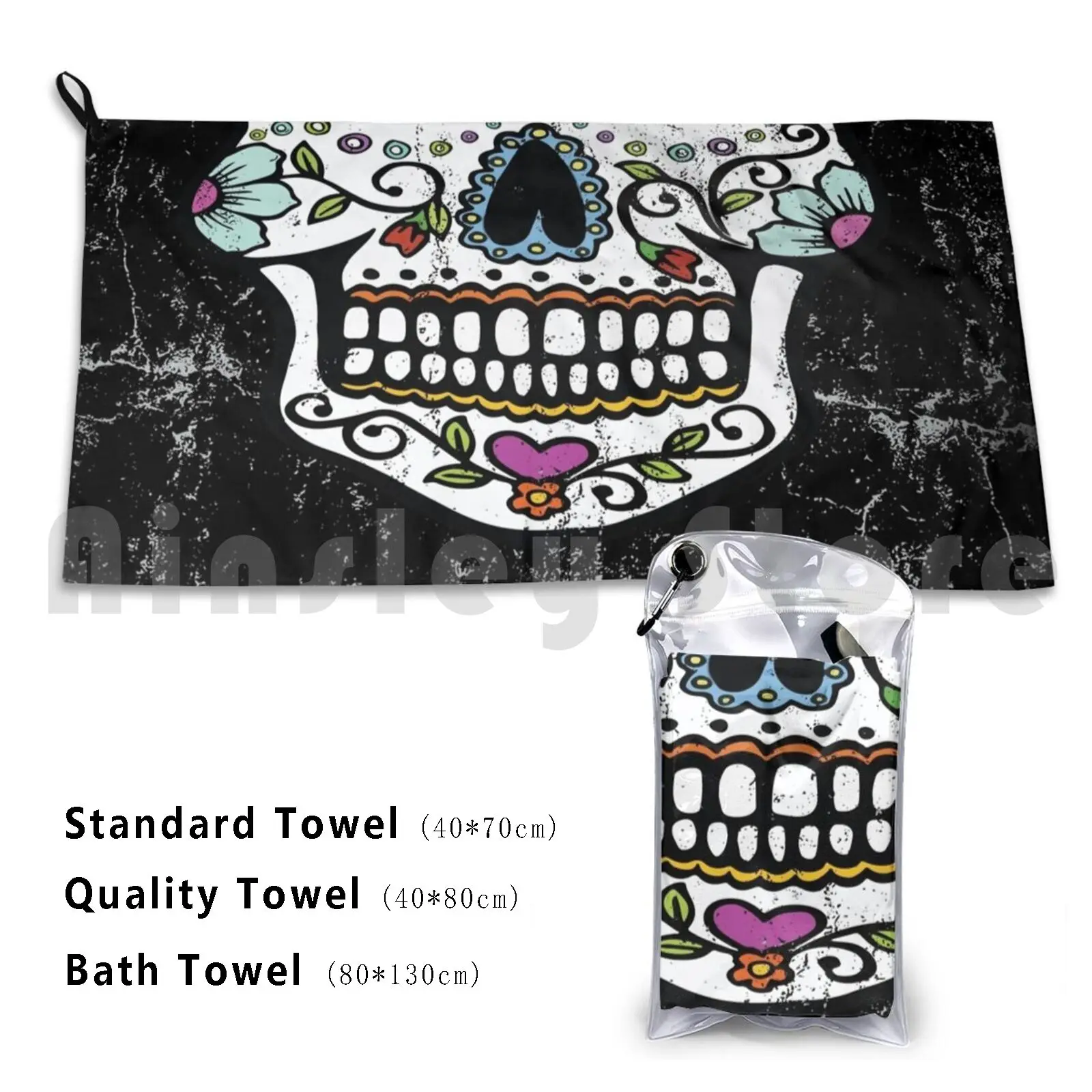 Calavera-Mexican Skull Bath Towel Beach Cushion Skeleton Dia De Los Muertos Mexican Skull Halloween Crossbones