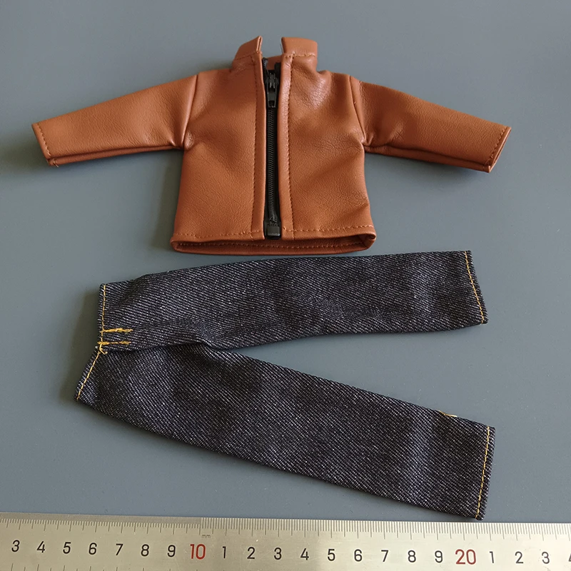1/6 Scale Brown Leather Coat and Denim Jeans Pants Set Model for 12''Action Figures DIY Accessories